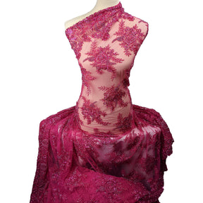 Floral Bridal Lace Beaded Fabric SV577488 Fuchsia 5